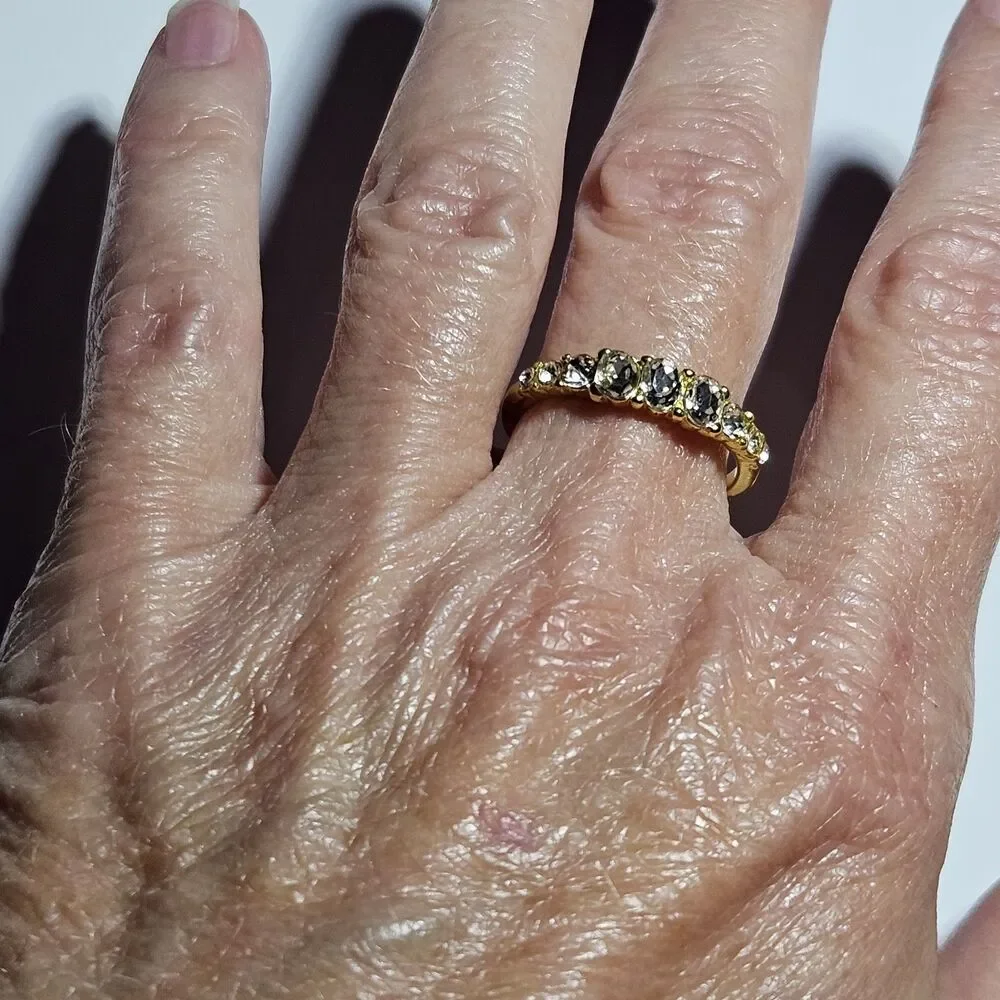 Gold Tone Clear Rhinestone Band Ring Size 7.5